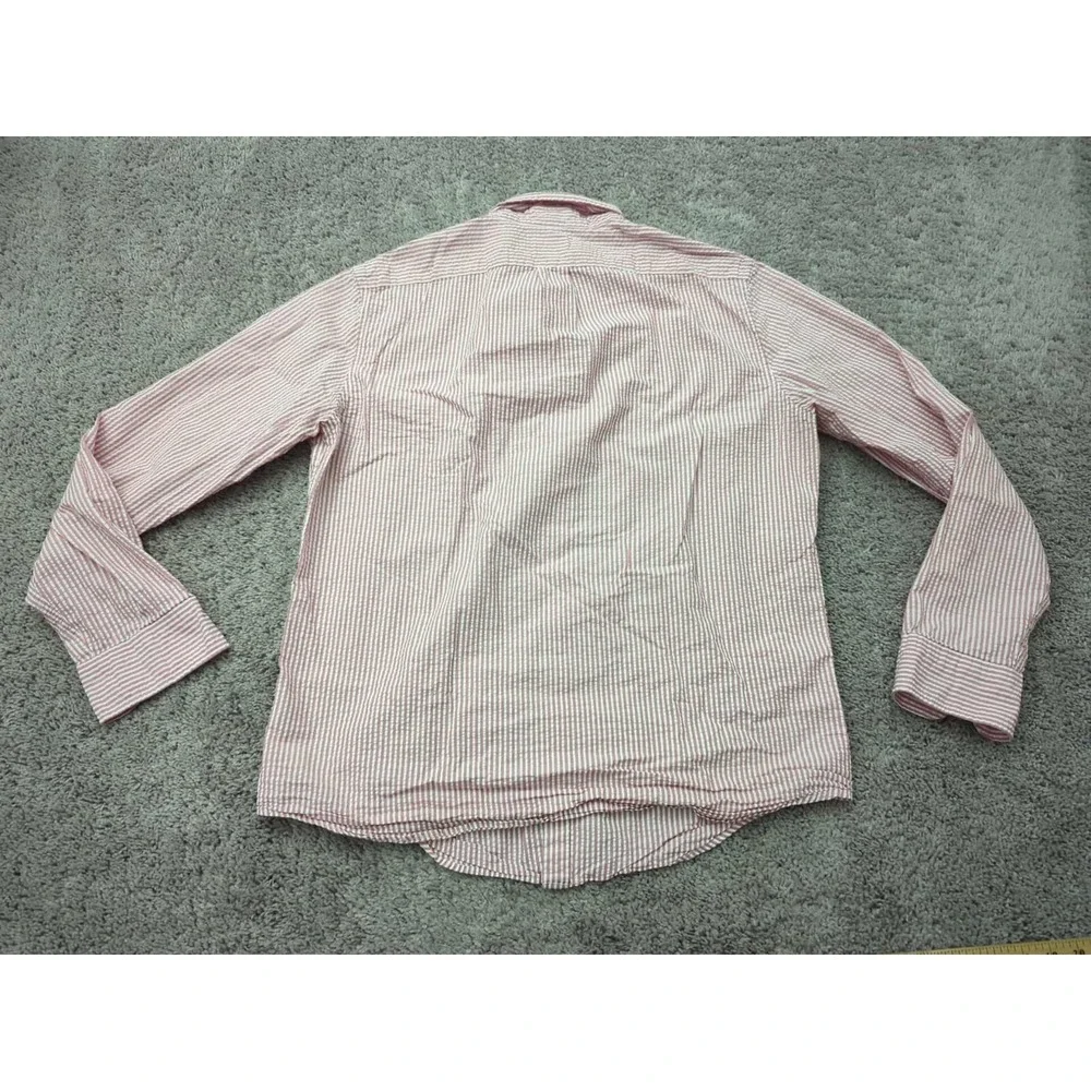 J Crew Button Up Shirt Mens Large Pink Striped Classic 100% Cotton Preppy Casual